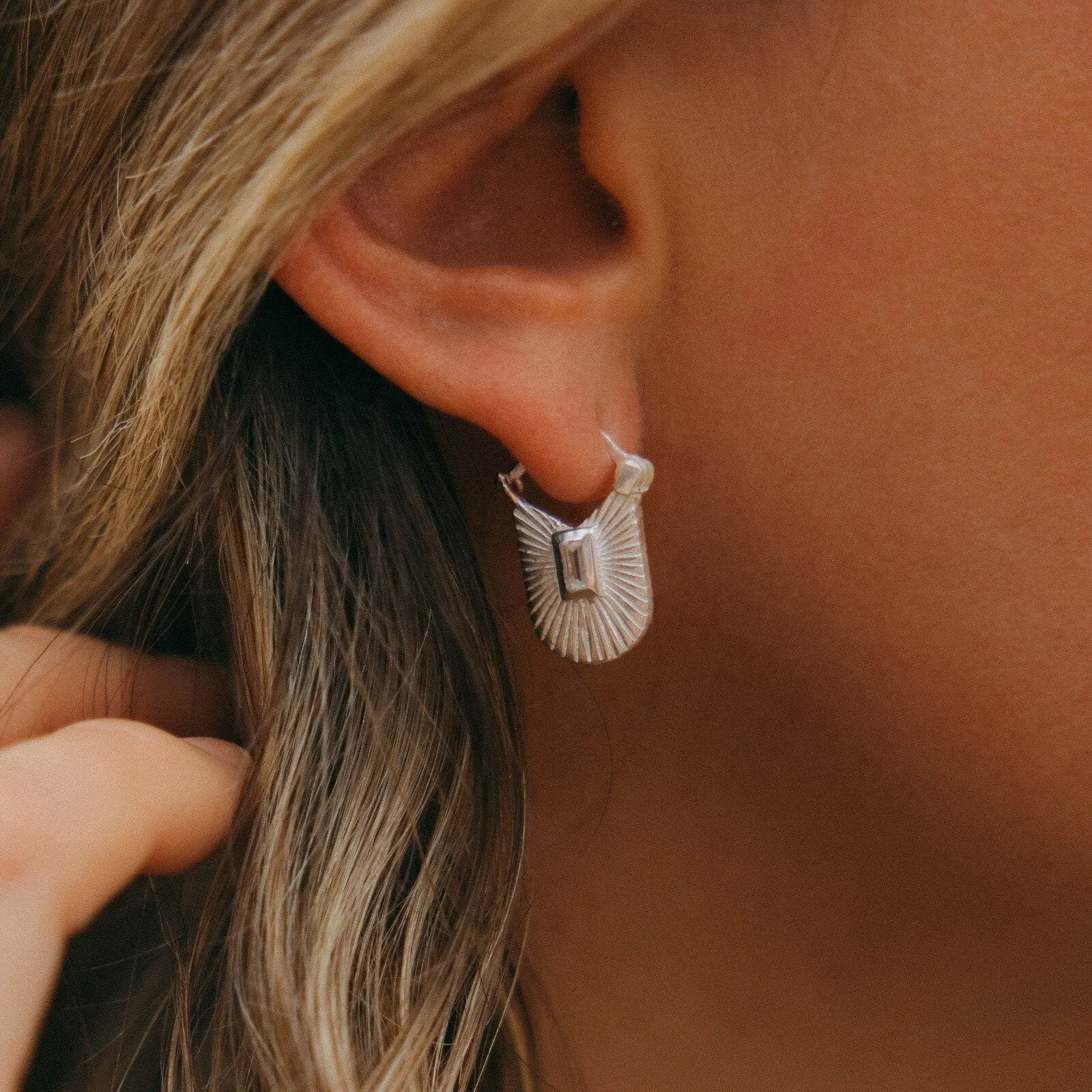 Baguette Sunburst Hoop Earrings