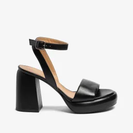 Black women's goat leather platform sandal