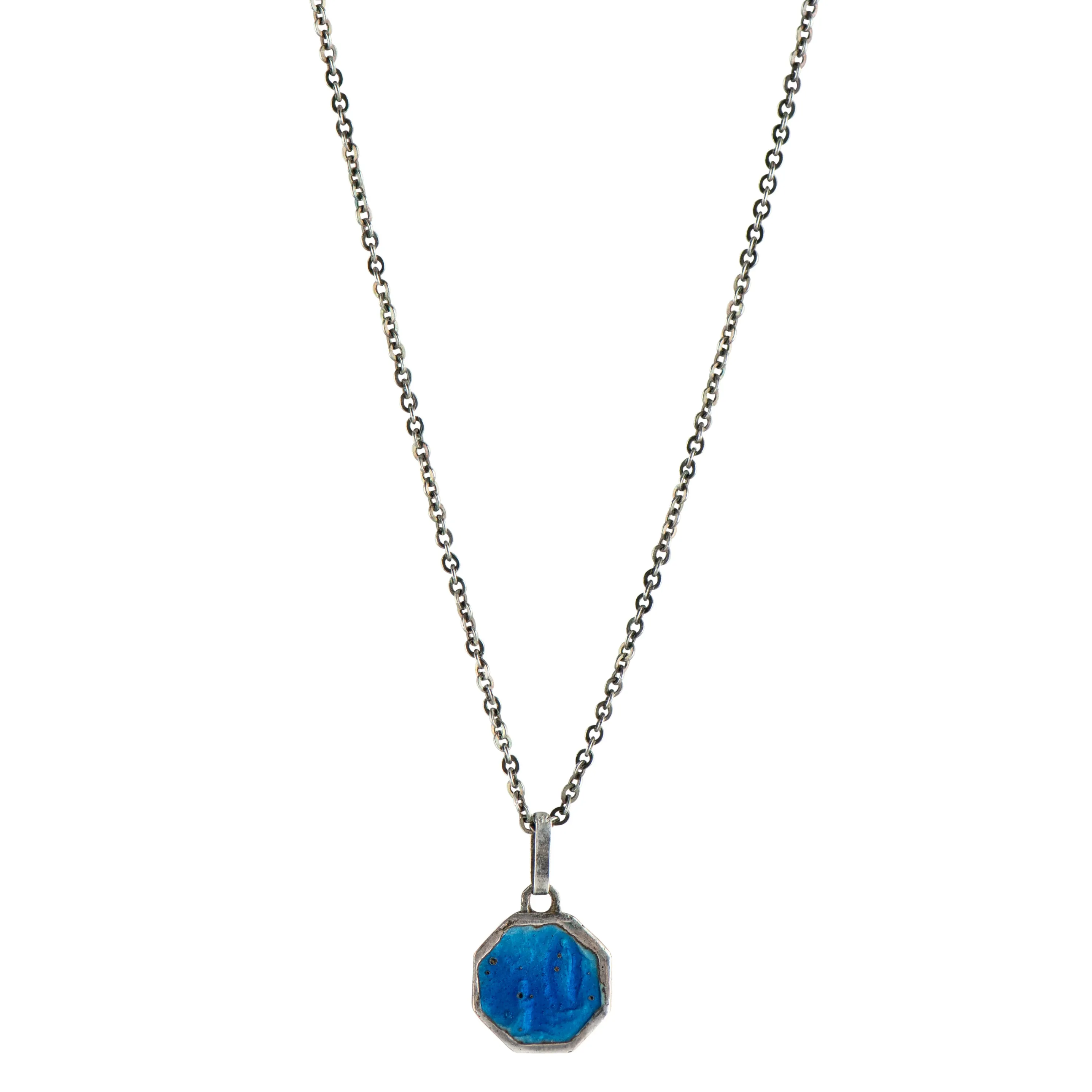 Blue Enamel Vintage Mary Necklace - V11