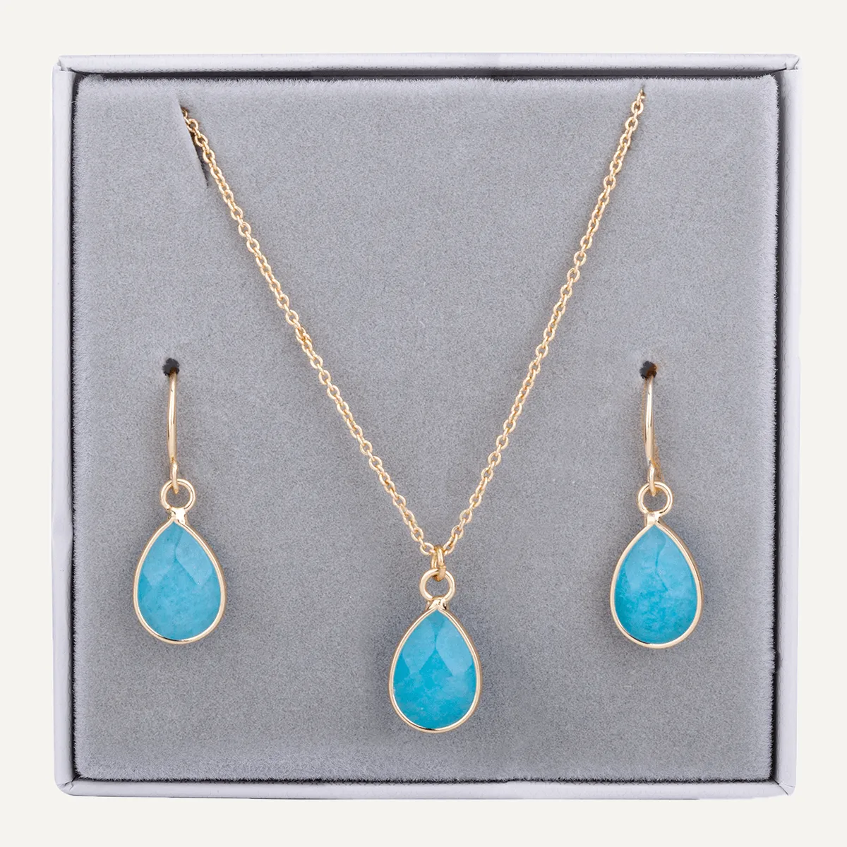 Boxed Semi-Precious Stone Set In Gold-Tone & Cerulean