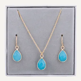 Boxed Semi-Precious Stone Set In Gold-Tone & Cerulean