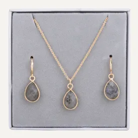 Boxed Semi-Precious Stone Set In Gold-Tone & Labradorite