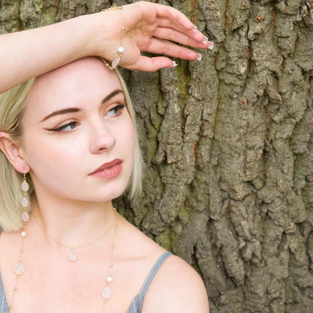 Boxed Semi-Precious Stone Set In Gold-Tone & Moonstone