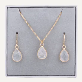 Boxed Semi-Precious Stone Set In Gold-Tone & Moonstone