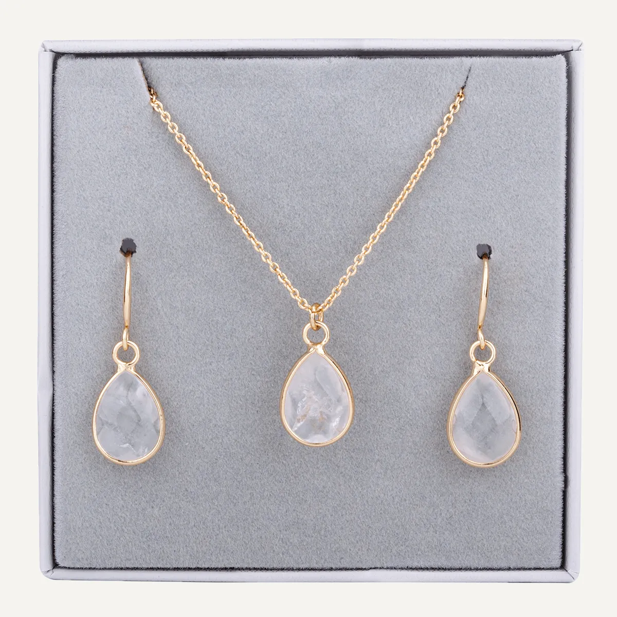 Boxed Semi-Precious Stone Set In Gold-Tone & Moonstone