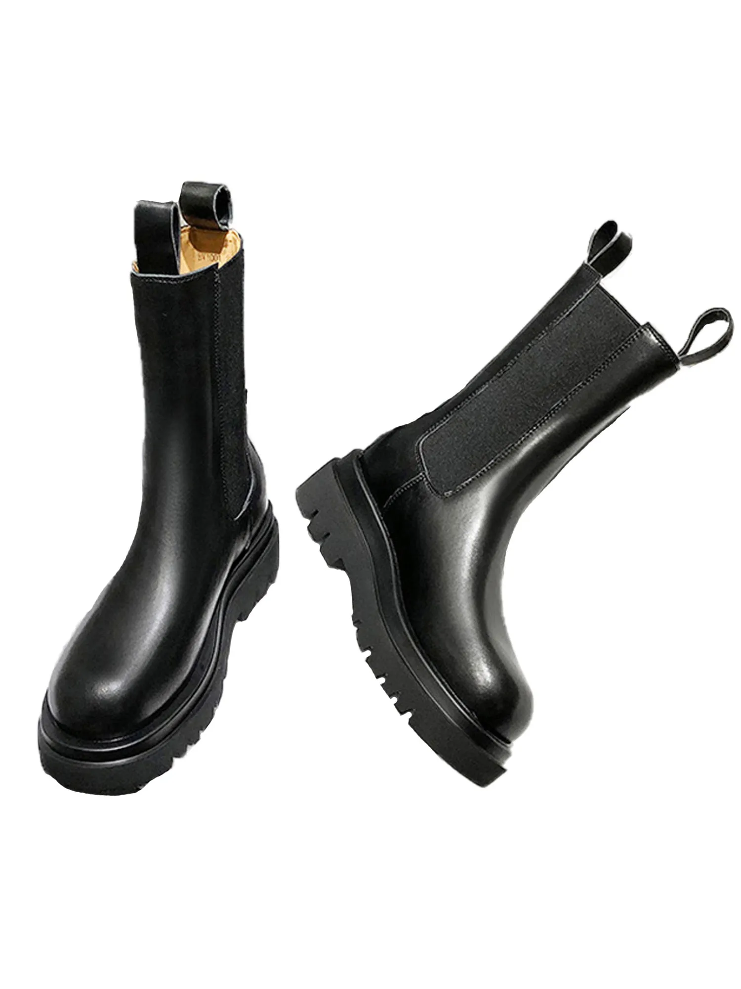 'Brenda' Elastic Black Chunky Boots