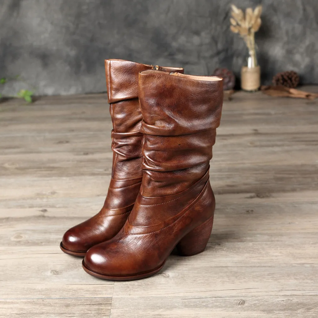 British Knight Leather Retro Women's Mid Calf Boots