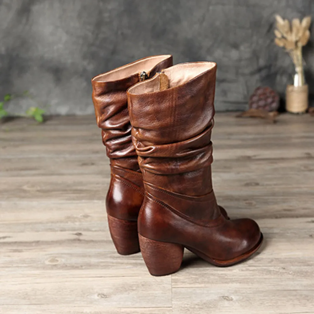 British Knight Leather Retro Women's Mid Calf Boots