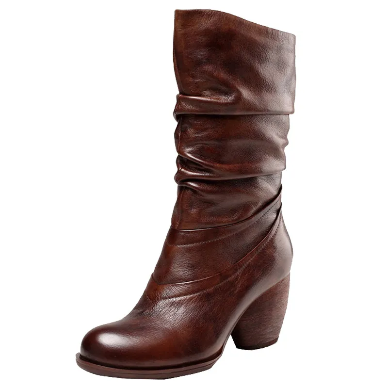 British Knight Leather Retro Women's Mid Calf Boots