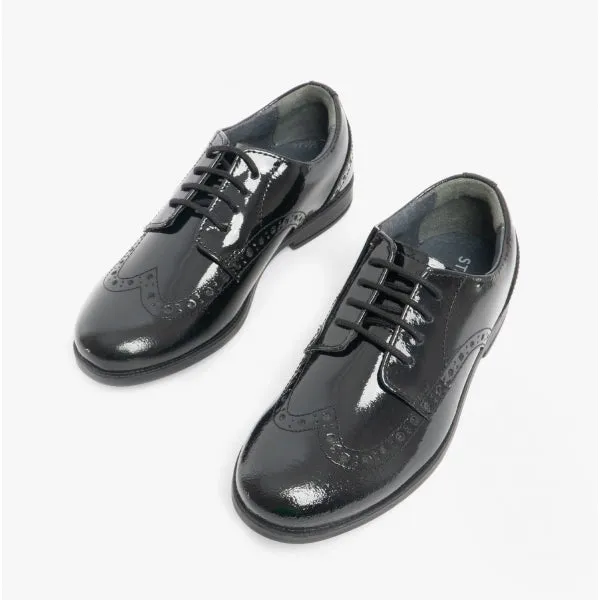 BROGUE PRI Girls Leather Lace Up School Shoes Patent Black