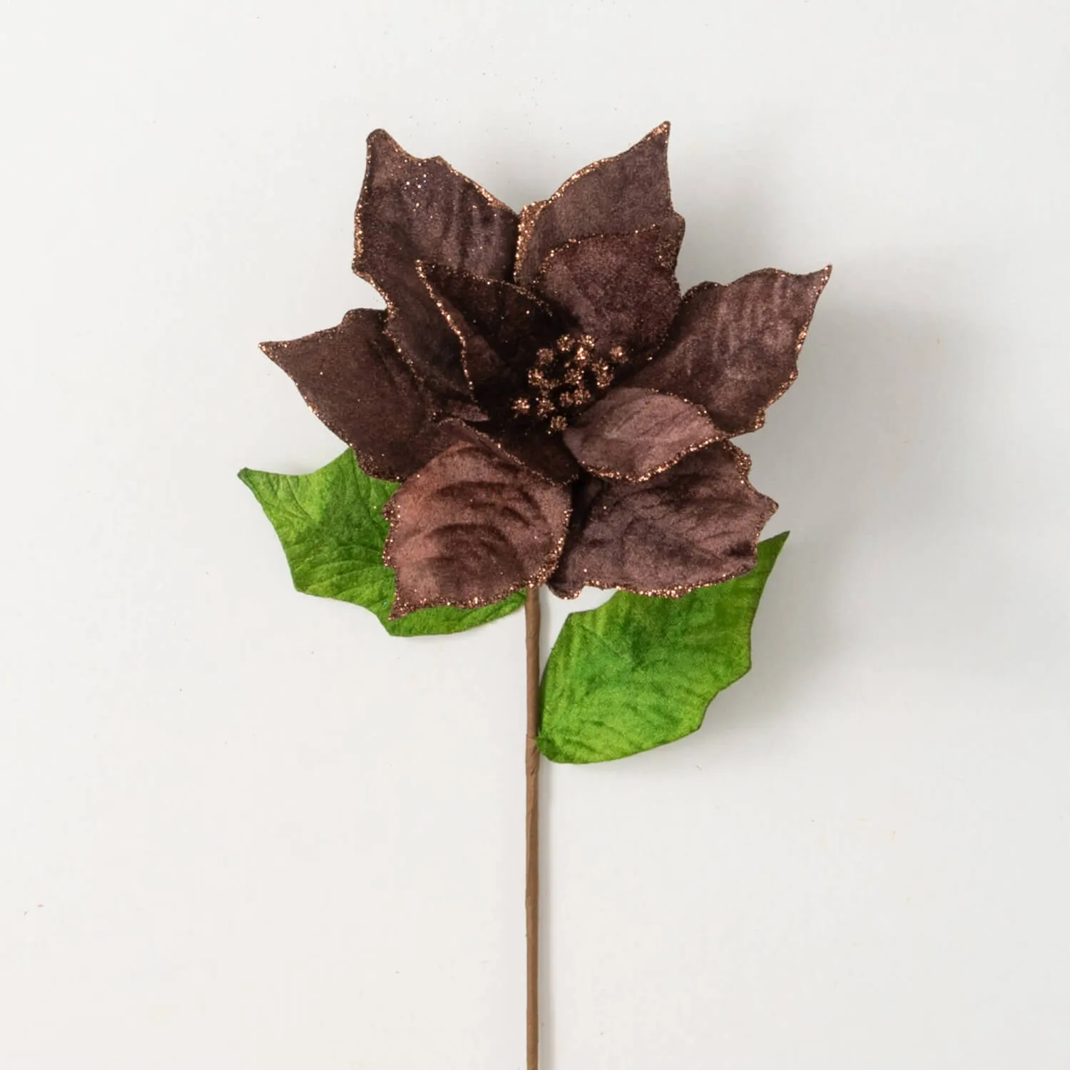 Brown Velvet Poinsettia Stem