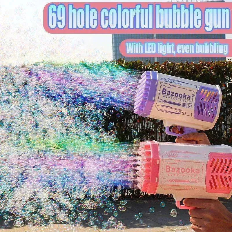 Bubble Gun Rocket 69 Holes Soap Blower With Light