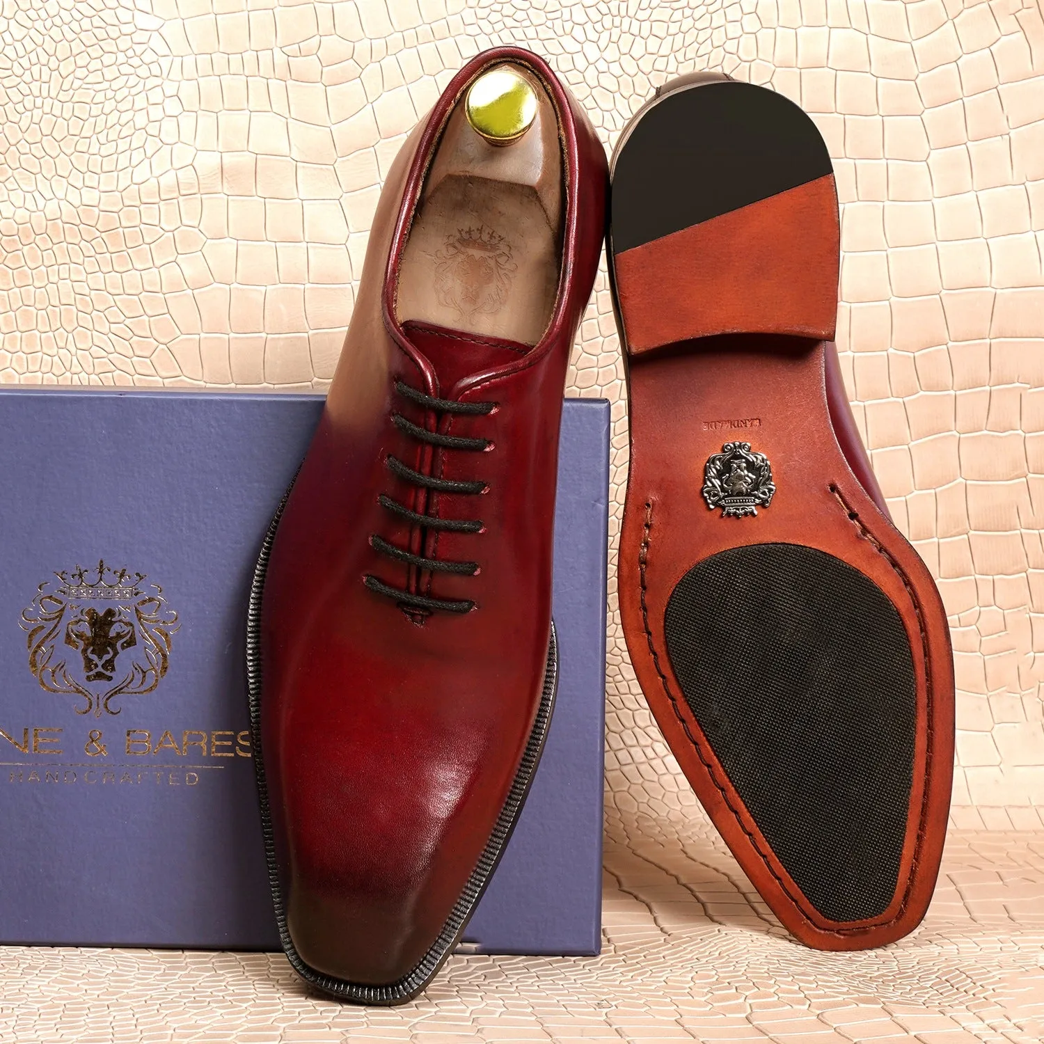 Burnished Wine Oxford Lace-Up Formal Shoes