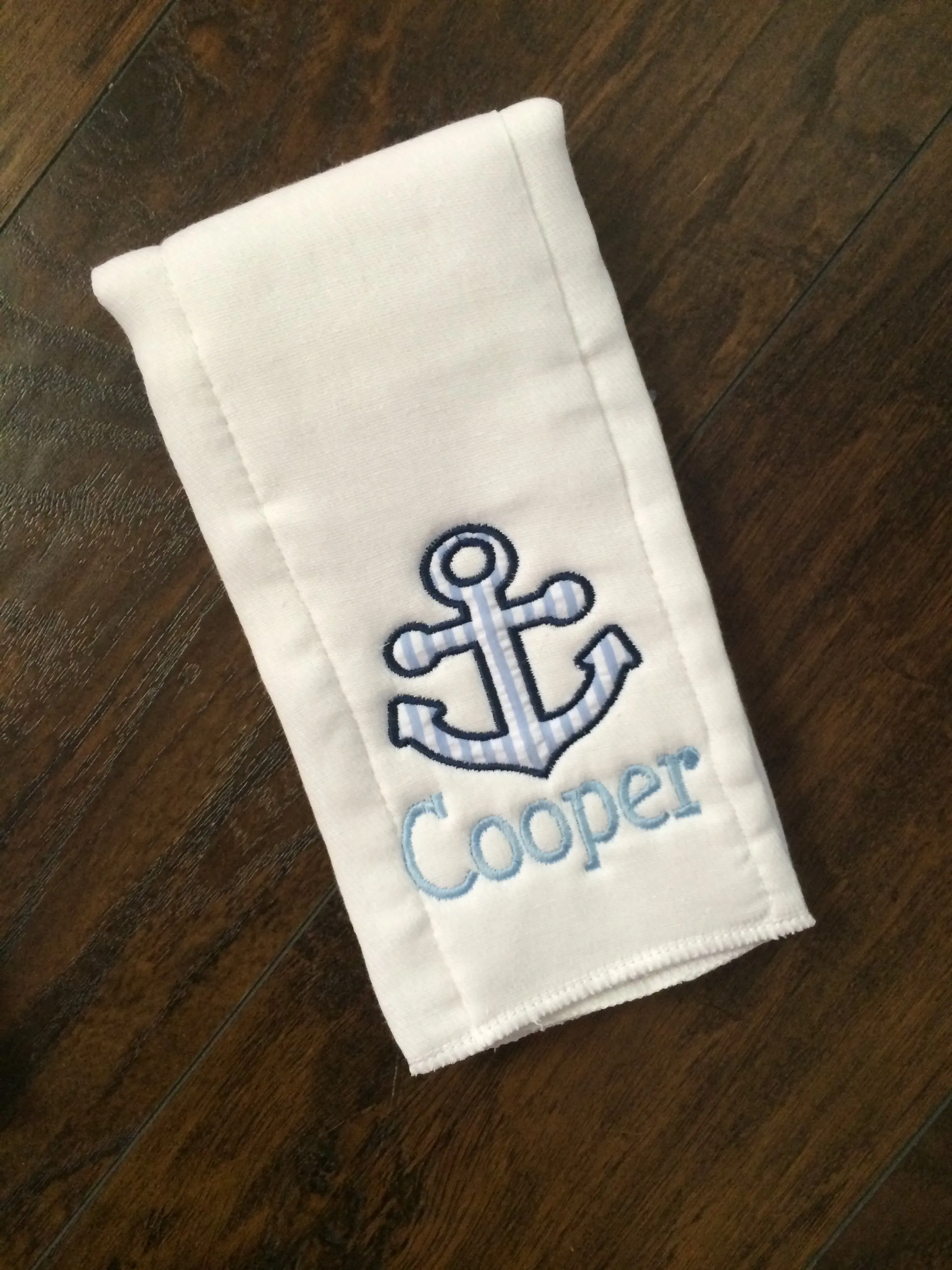 Burp Cloth Applique Anchor Seersucker