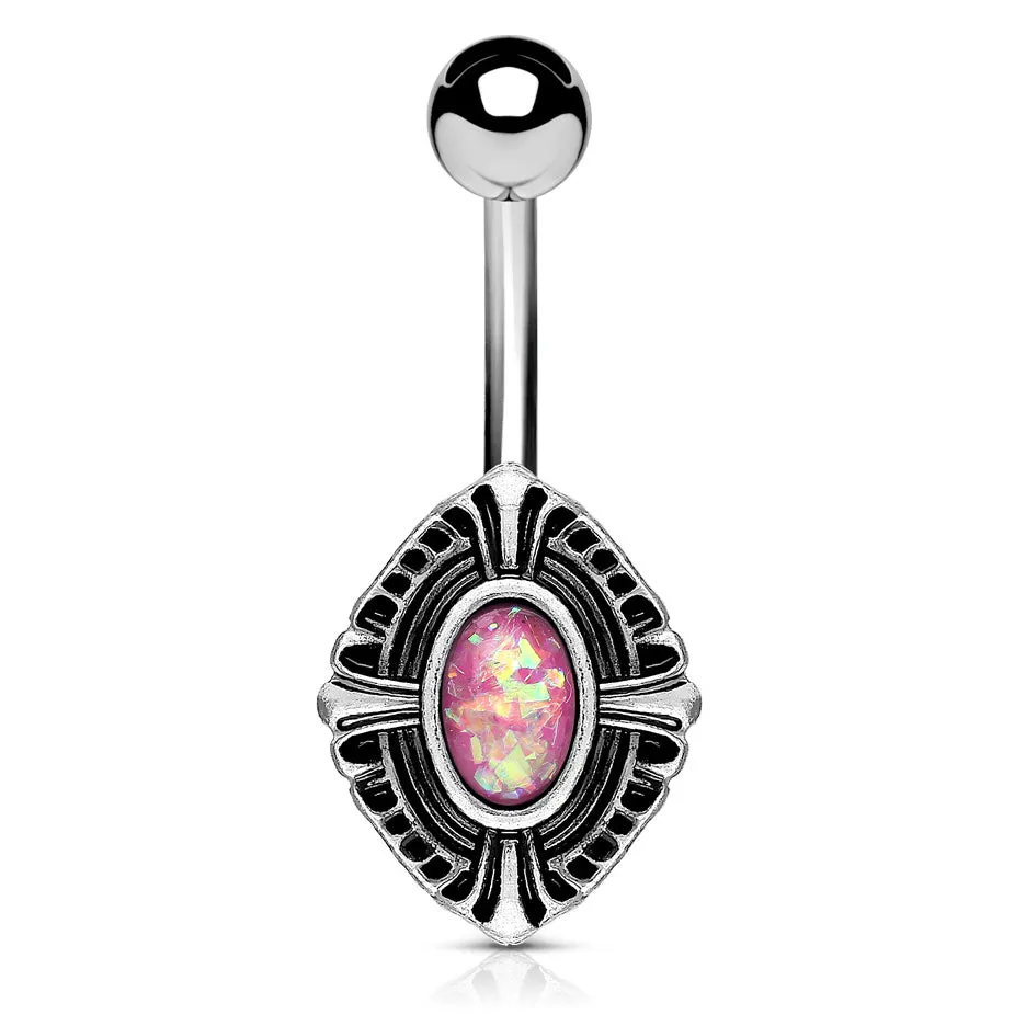 Celtic Cross Opal Belly Bar