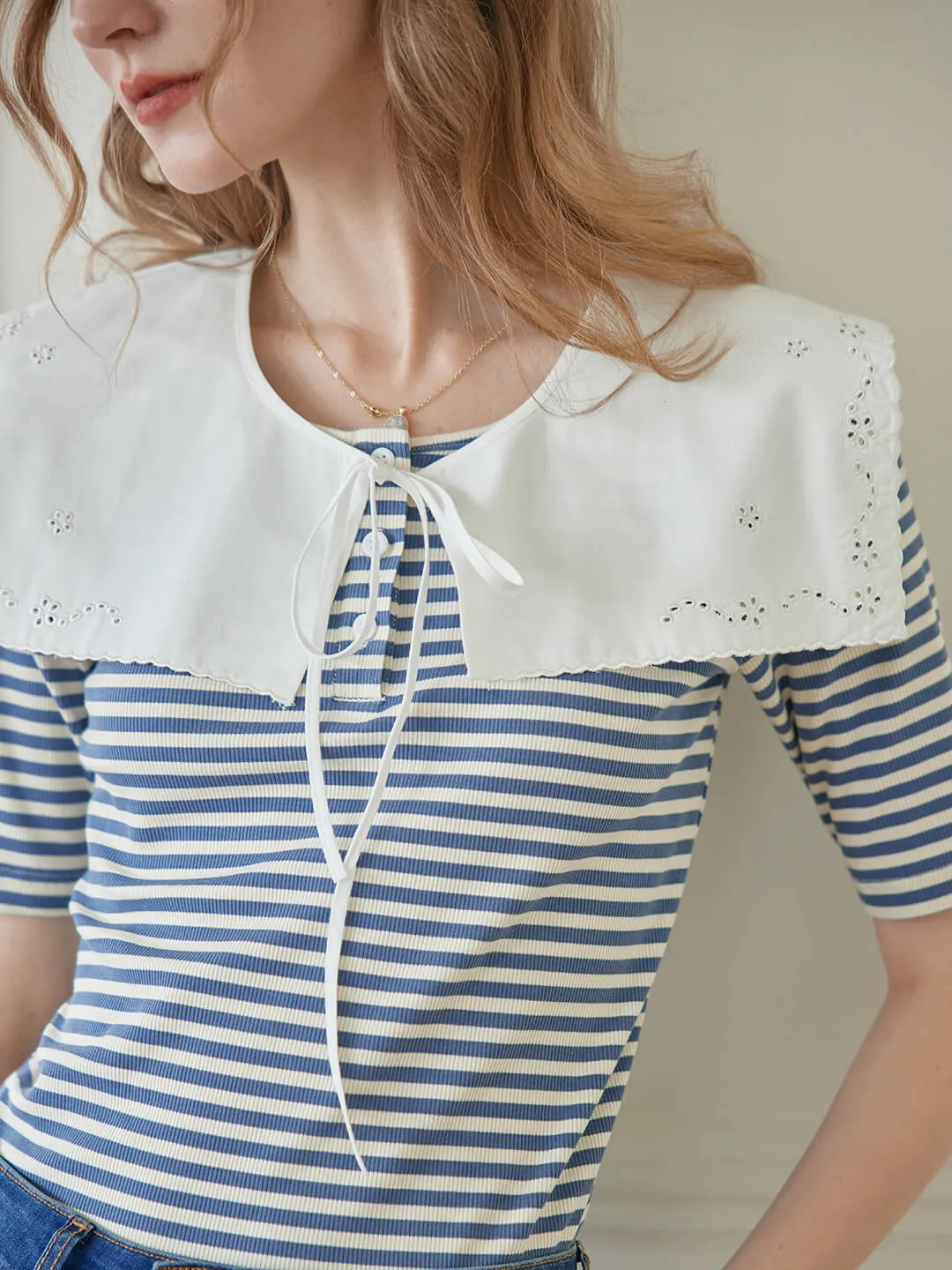 Claire Embroidered White Detachable Collar