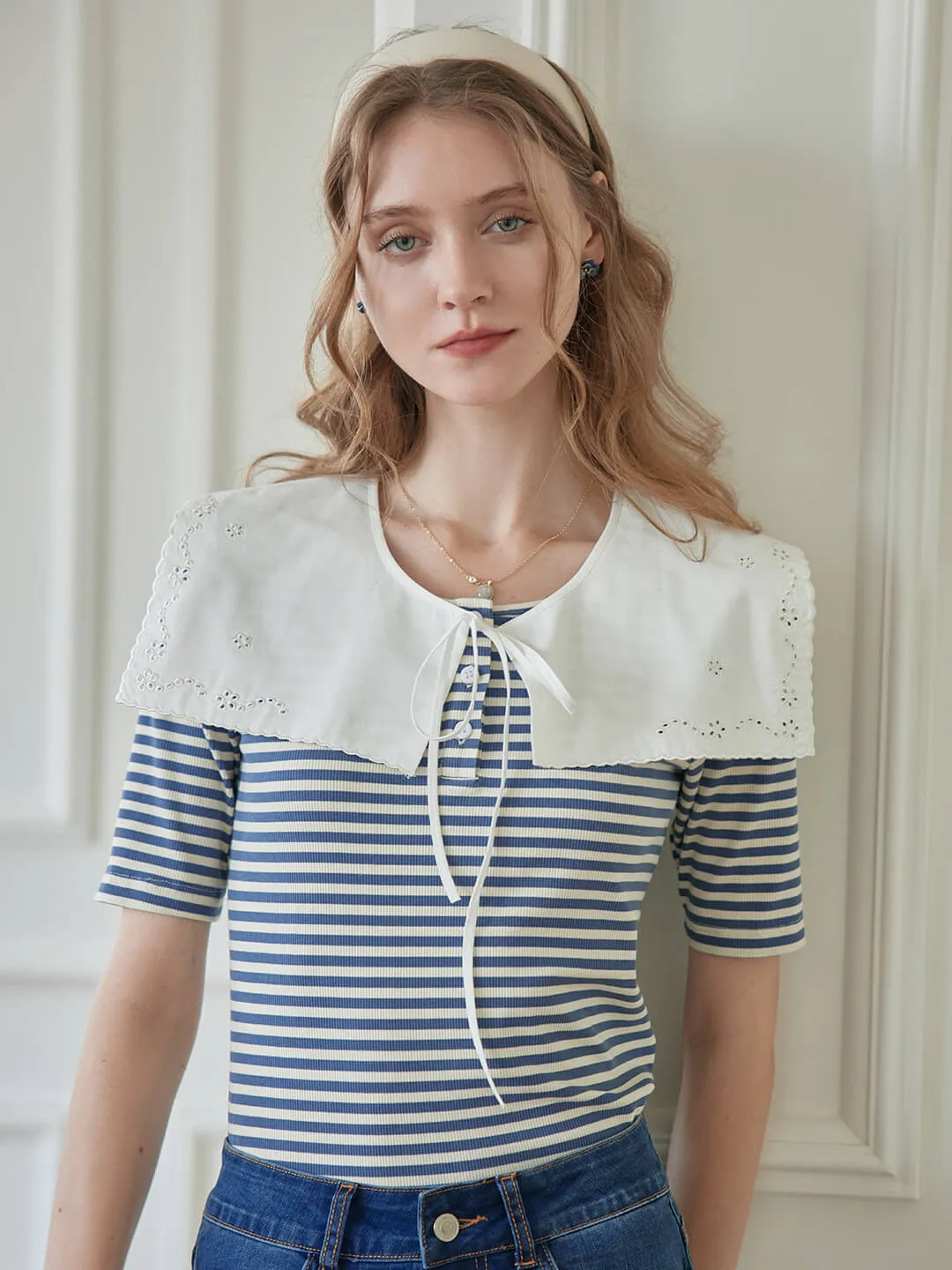 Claire Embroidered White Detachable Collar