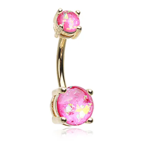 Classic Prong Opal Gleam Belly Rings in Gold