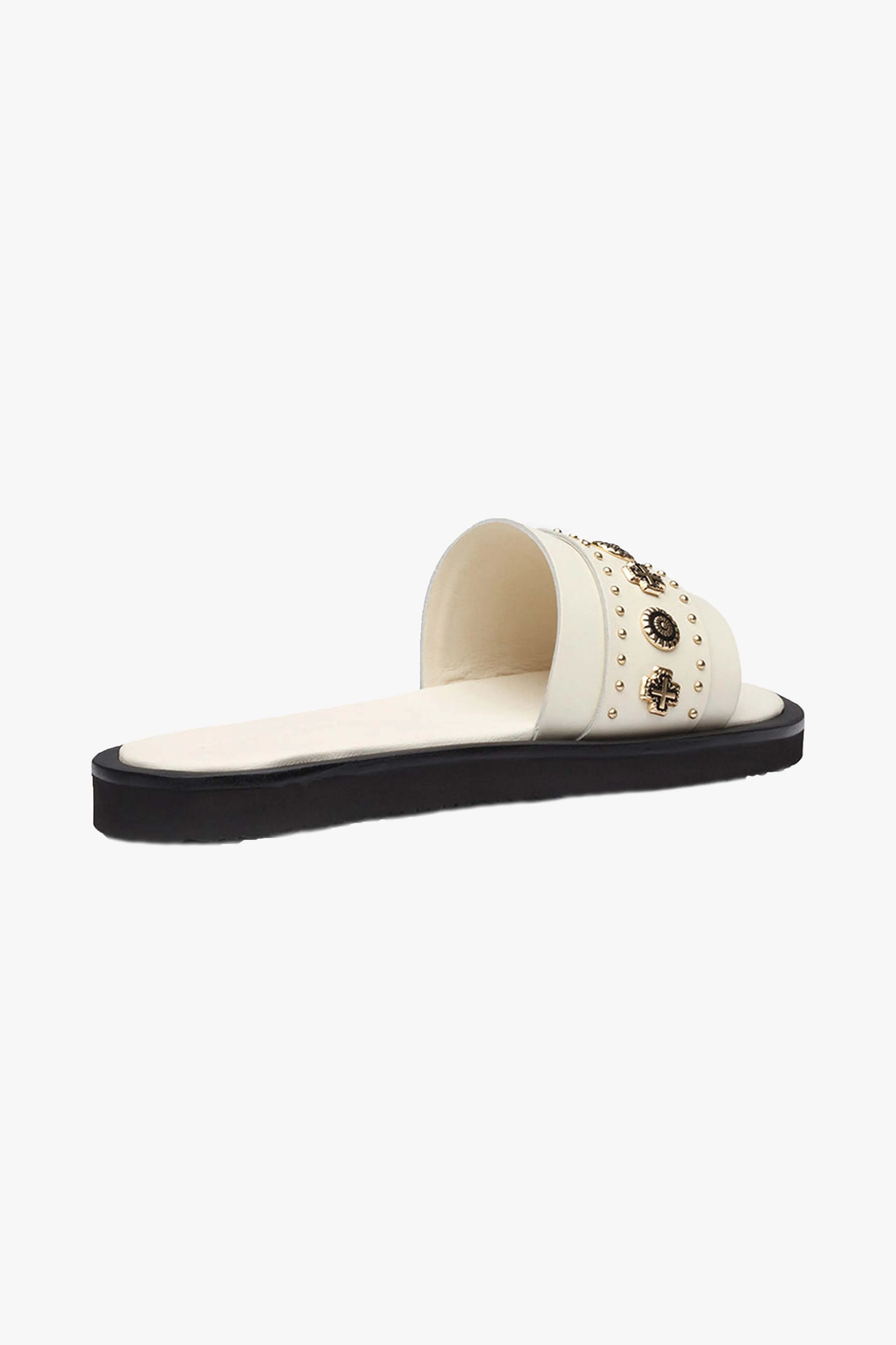 Cleo Off White Leather Slide with Gold Charms