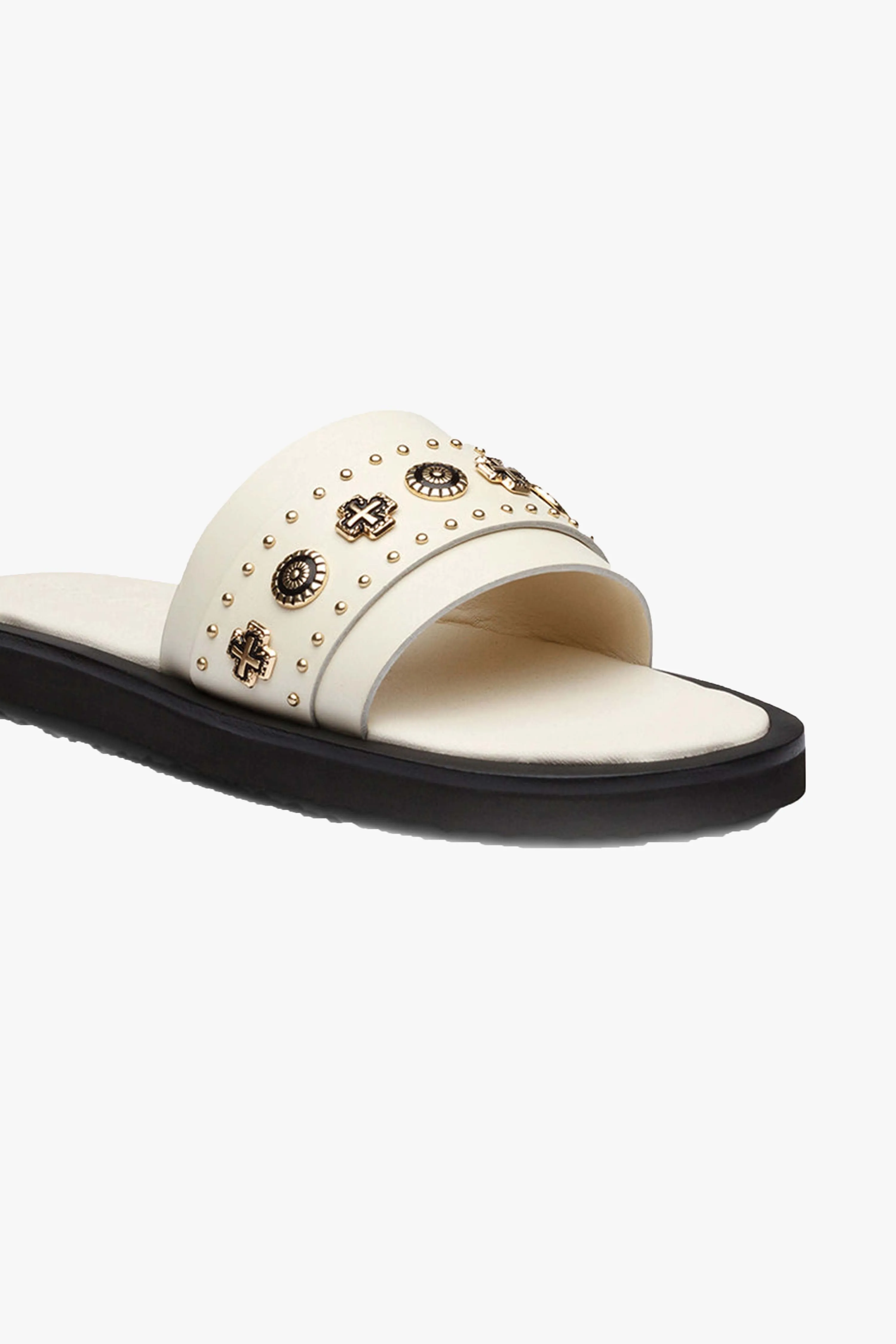 Cleo Off White Leather Slide with Gold Charms