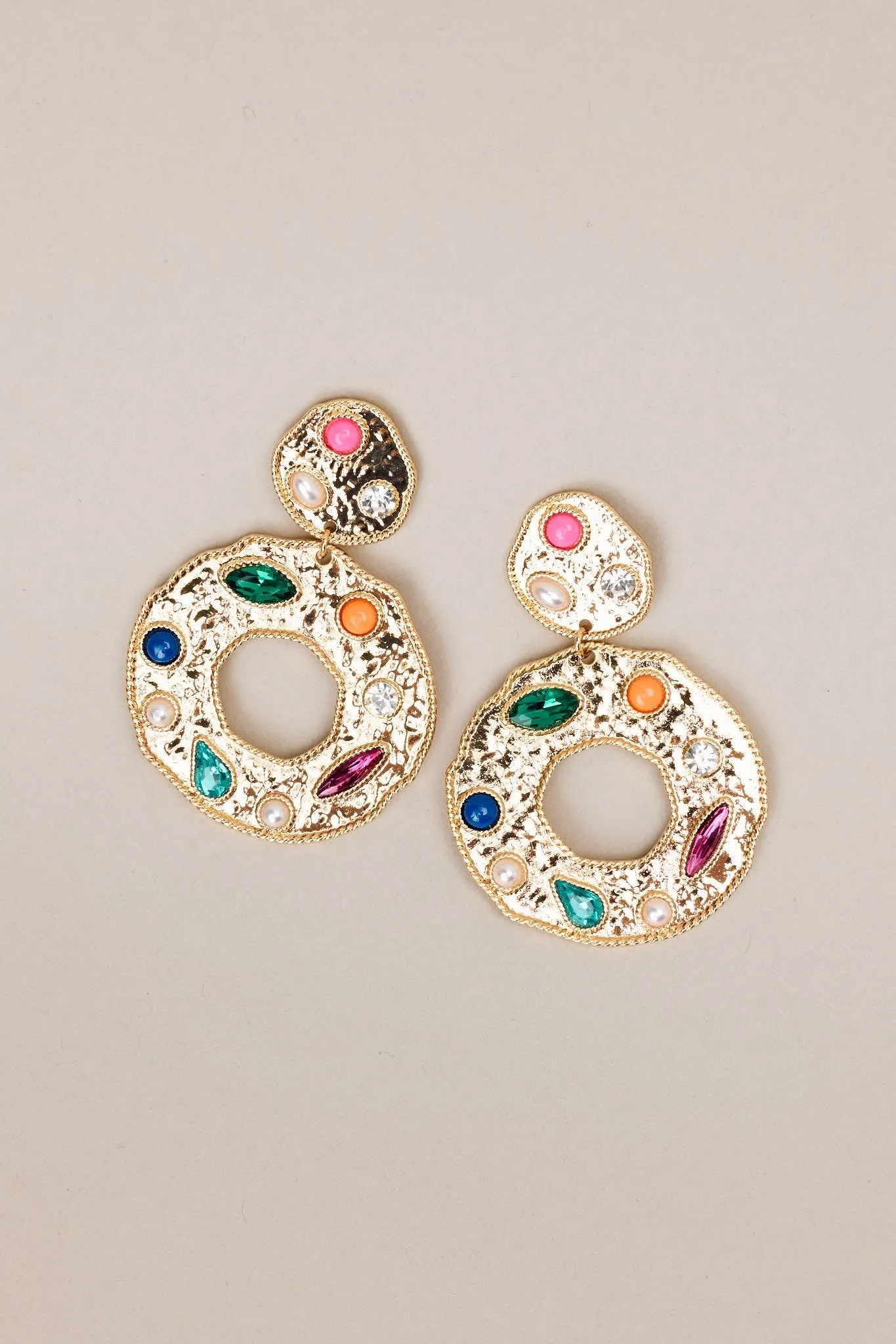 Colorful Dynamic Gold & Multicolor Rhinestone Earrings