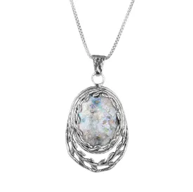 Danny Newfeld Sterling Silver Oval Frame Roman Glass Pendant