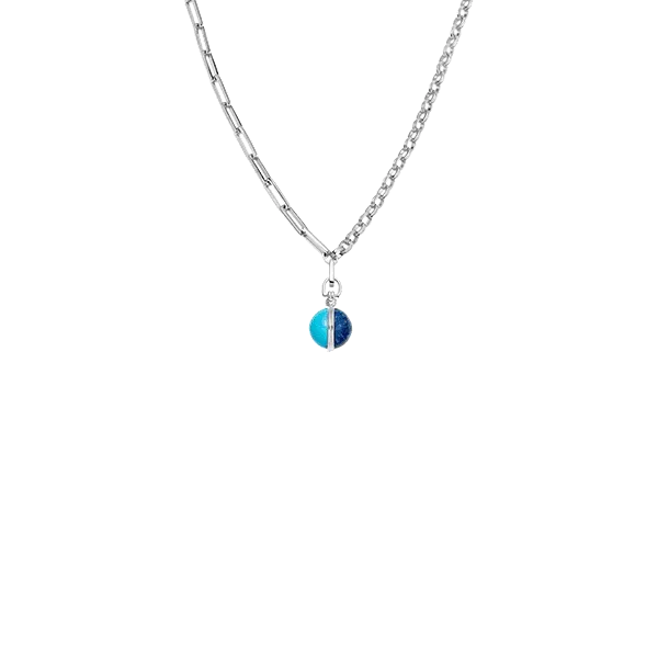 Deconstructed Axiom Sphere Chain Necklace | Silver Plated/Lapis & Turquoise