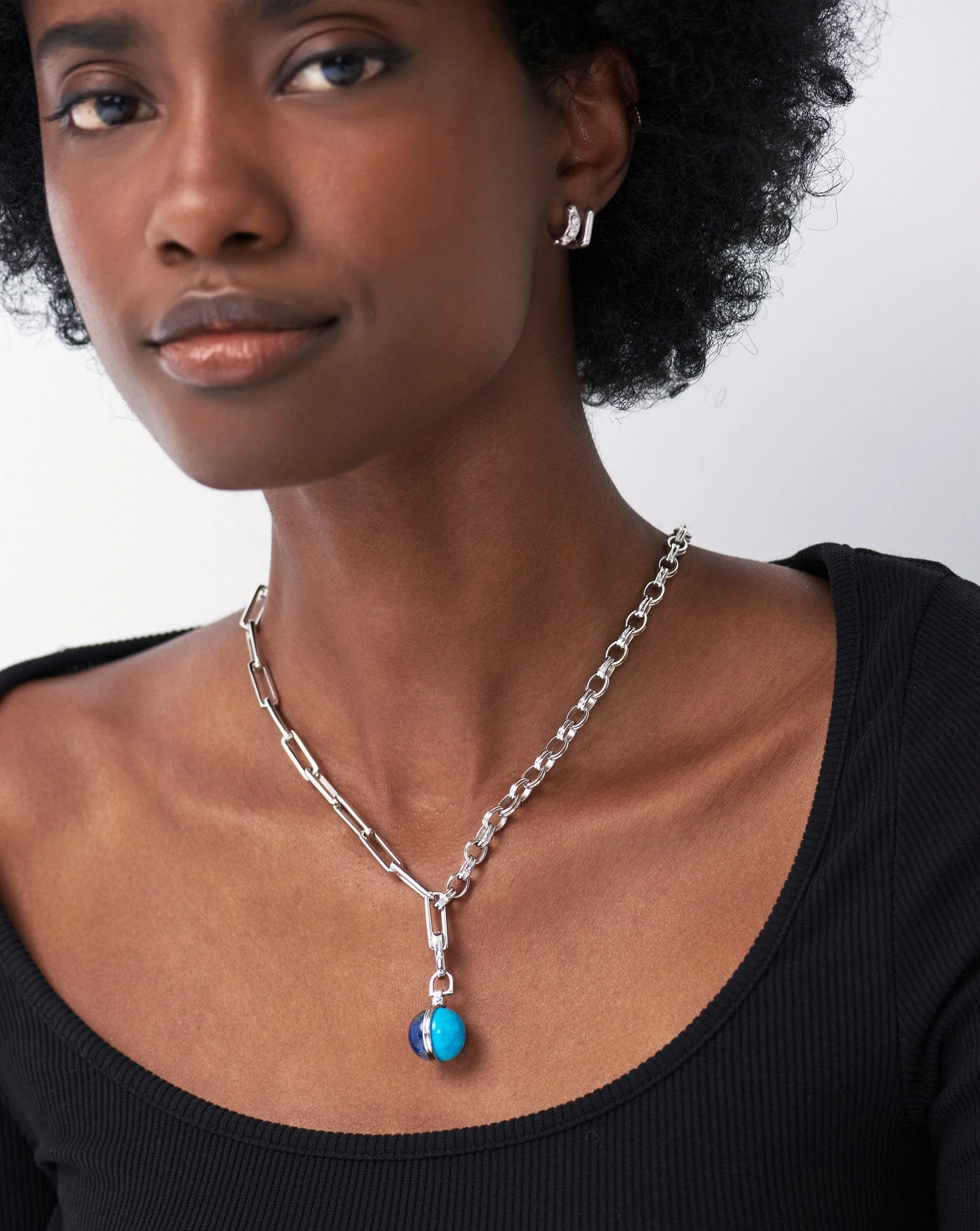 Deconstructed Axiom Sphere Chain Necklace | Silver Plated/Lapis & Turquoise