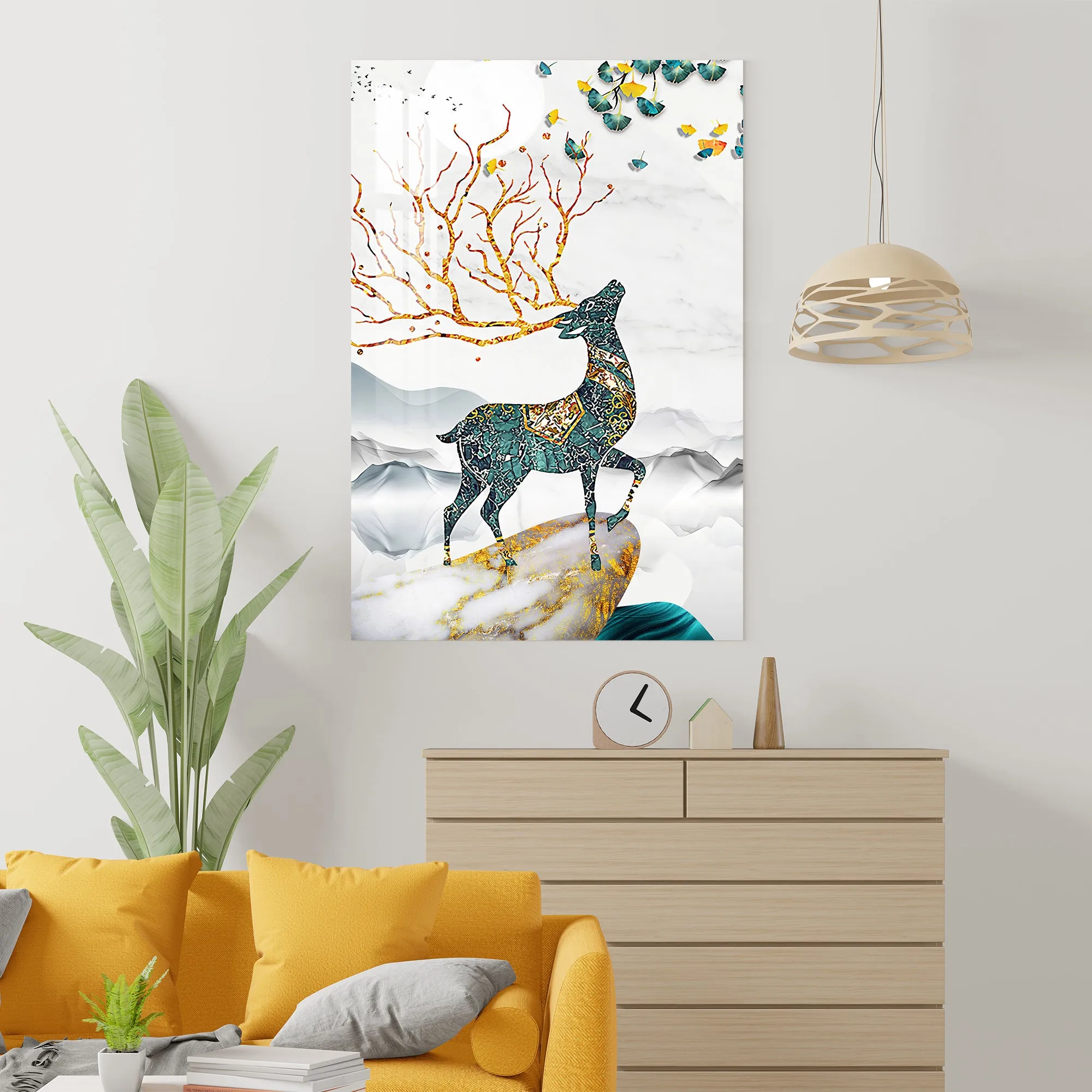 Deer With Unique Horns Acrylic Wall Art