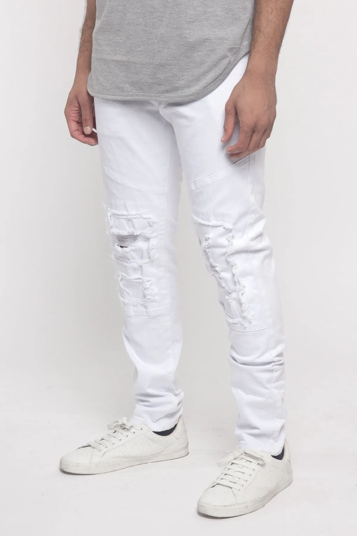 Distressed Colored Moto Jeans