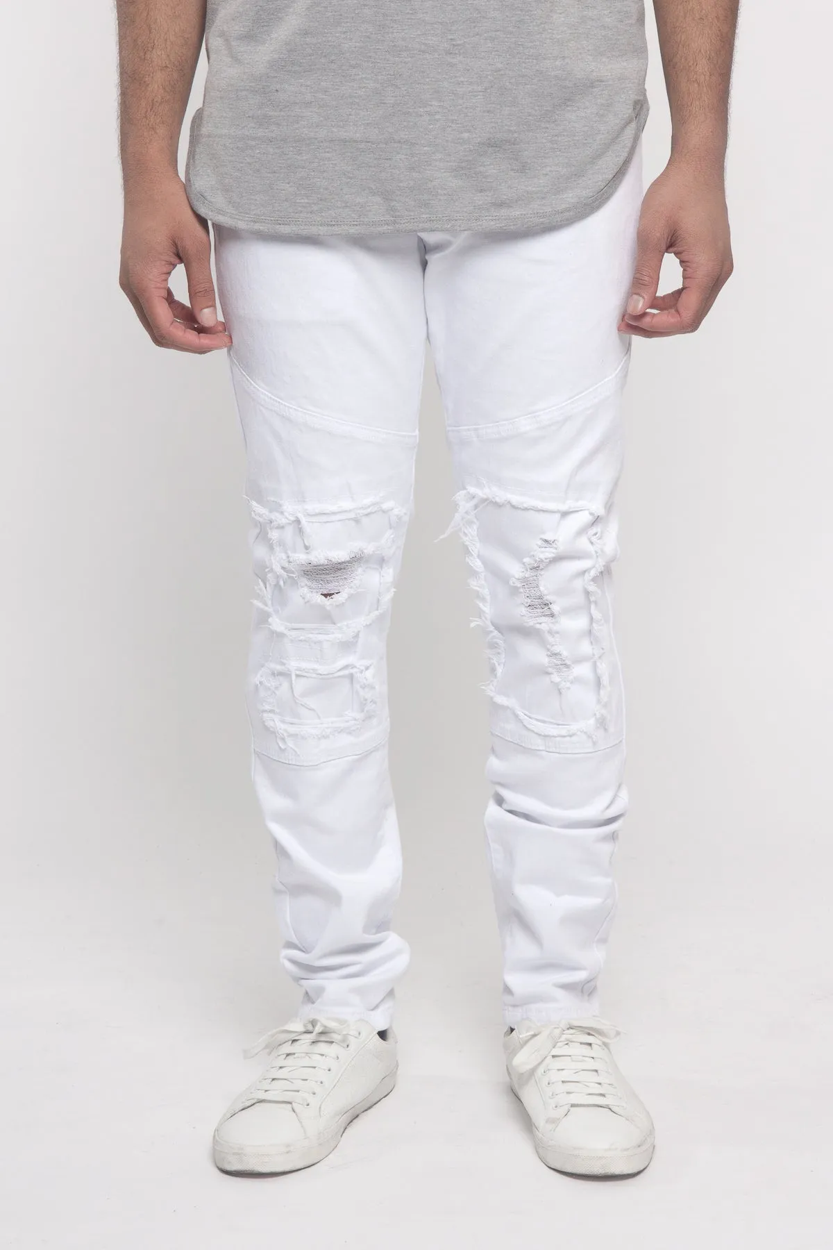 Distressed Colored Moto Jeans