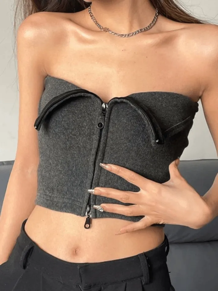 Double Zipper Cardigan Bandeau Tops