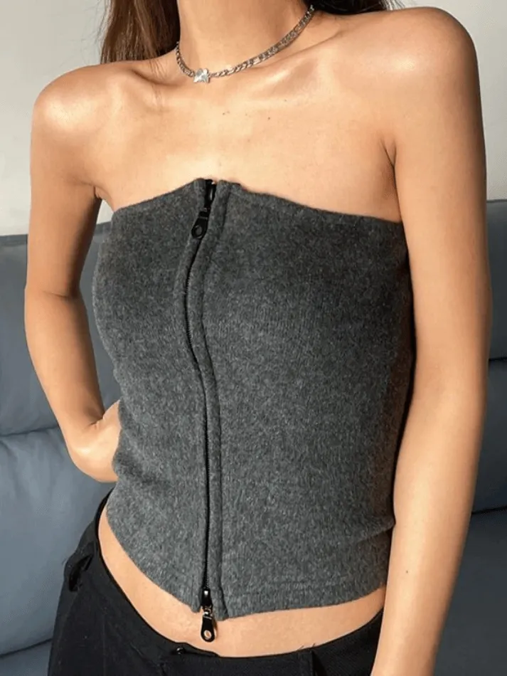 Double Zipper Cardigan Bandeau Tops