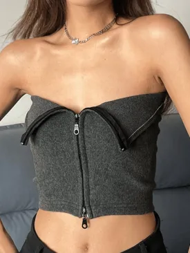 Double Zipper Cardigan Bandeau Tops