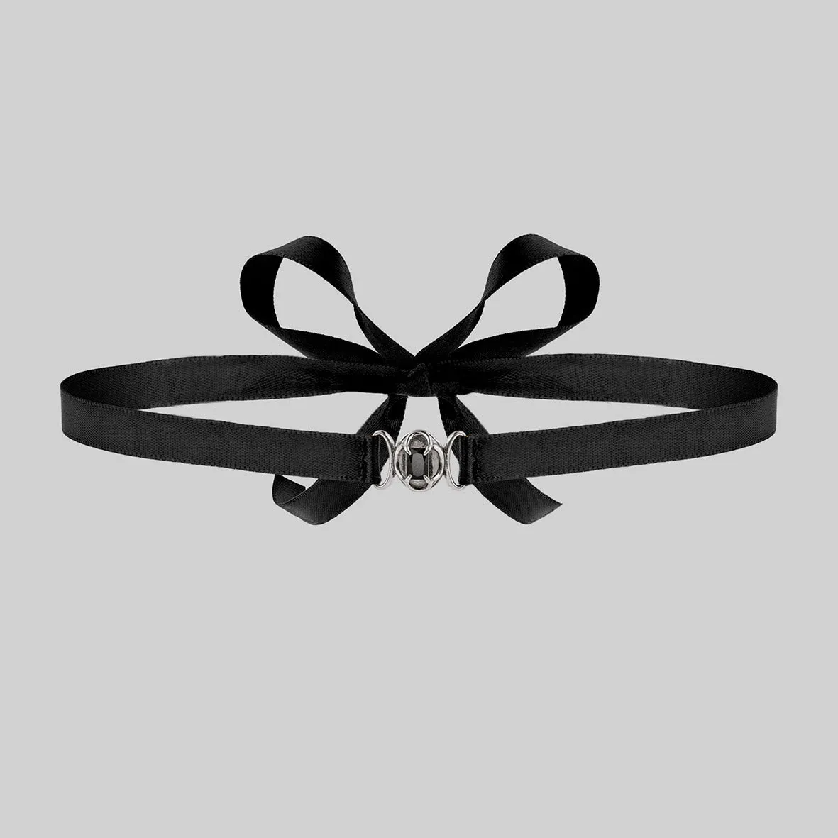 ELIZABETH. Black Spinel Tudor Satin Choker - Silver