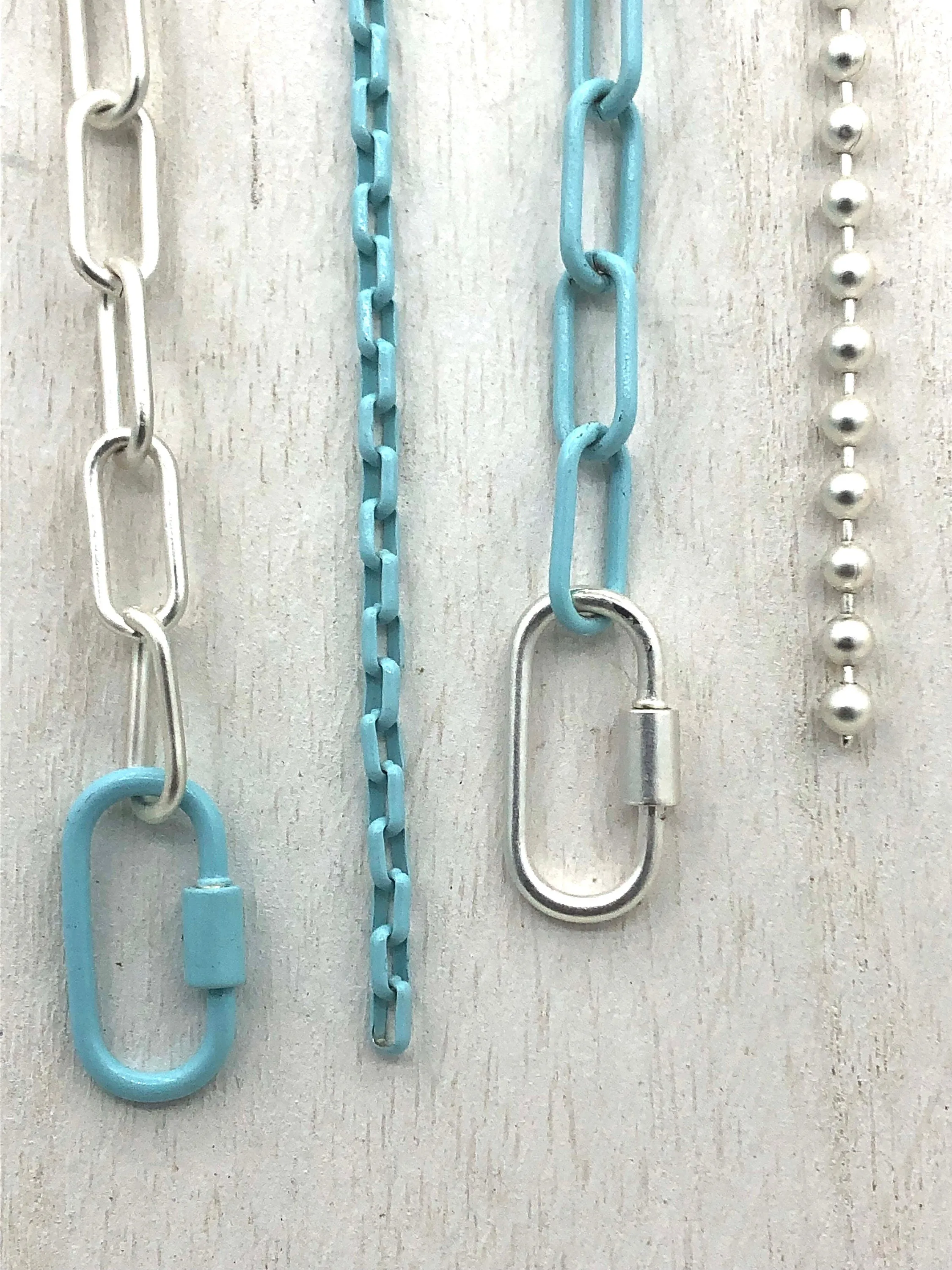 Enamel Plated Light Medium Robin Egg Blue Paper Clip Chain, Enamel Box Chain, 2 styles Fast Ship