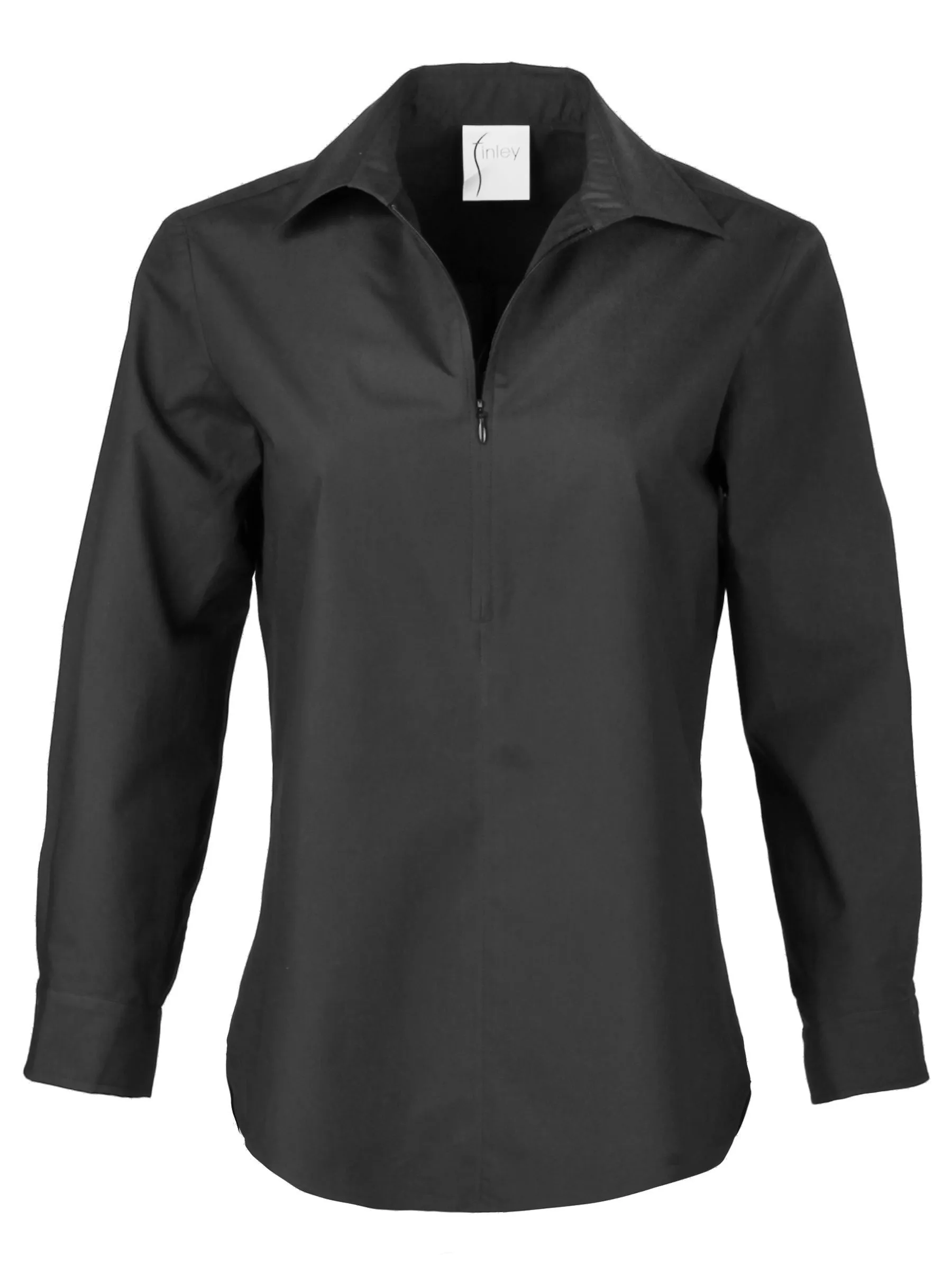 Endora Long Sleeve Half Zip Black Poplin Shirt