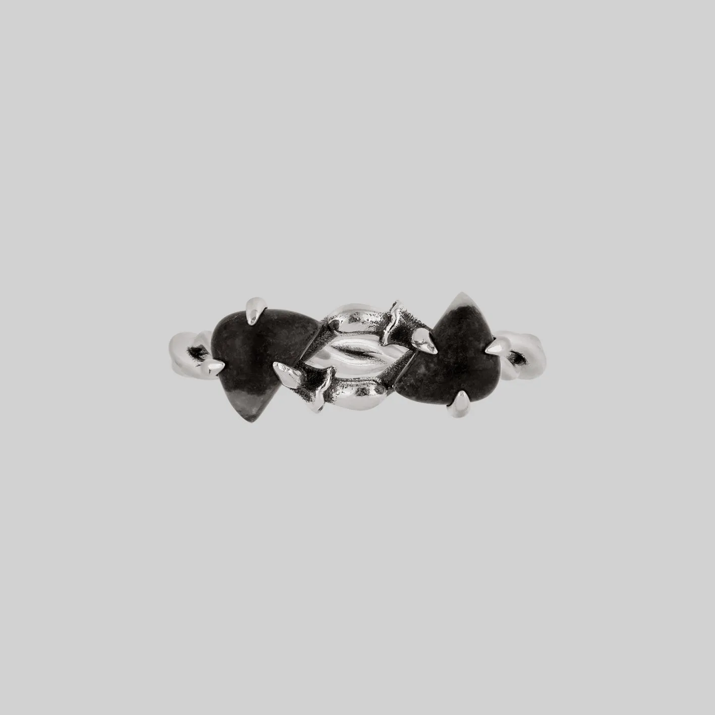 ENOKI. Intertwined Tiny Mushrooms Gemstone Ring - Silver