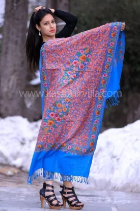 Firozi Blue Colour New Look With Semi Pashmina Aari Work Stole