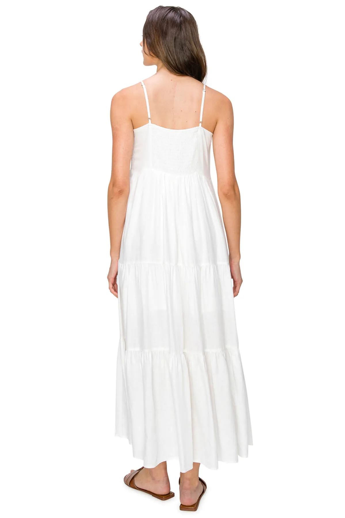 Flowy Tiered Sleeveless Maxi Linen Dress - White