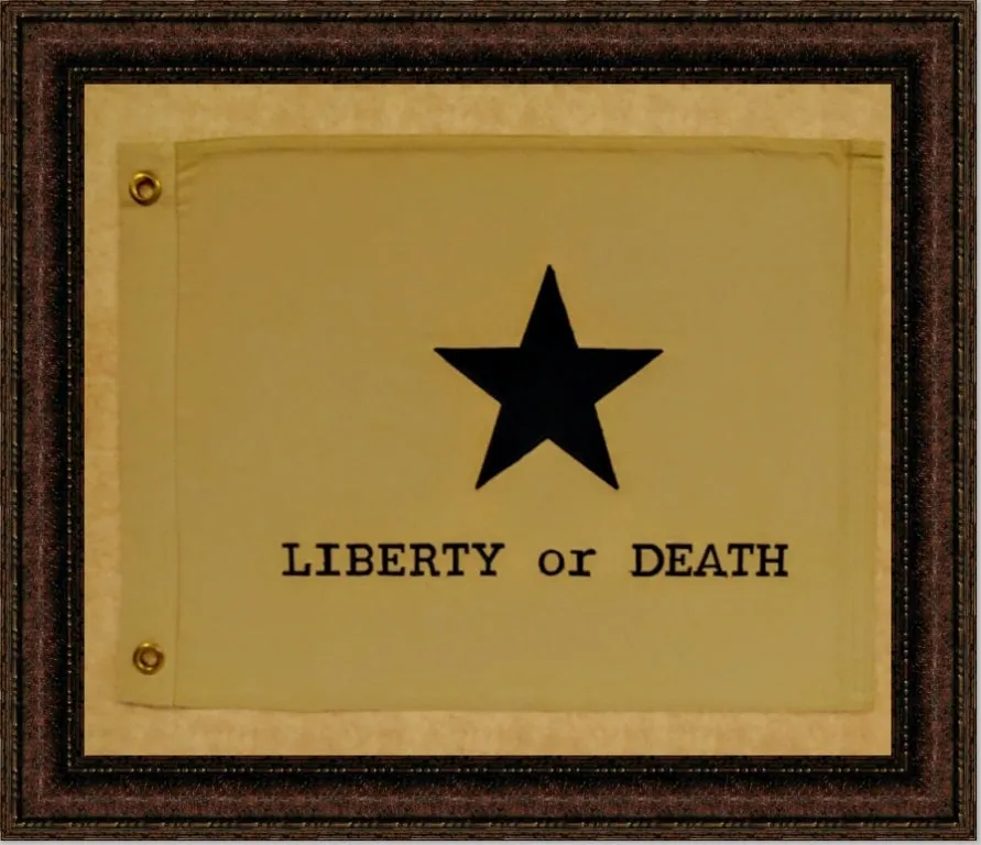 Framed Liberty or Death Flag with Grommets | Real Cotton Cloth Embroidered Flag | 25L X 29W" Inches