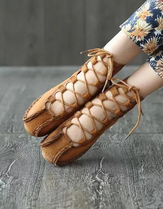 Front Lace-up Handmade Summer Flat Shoes