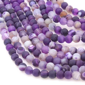 Frosted Banded Agate Purple 6mm Rounds - String of 40cm