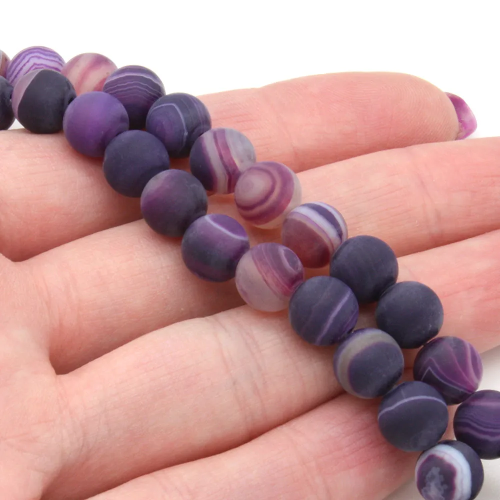 Frosted Banded Agate Purple 8mm Rounds - String of 40cm