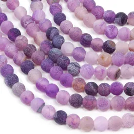 Frosted Cracked Agate Rounds 6mm Purple - 35cm Strand