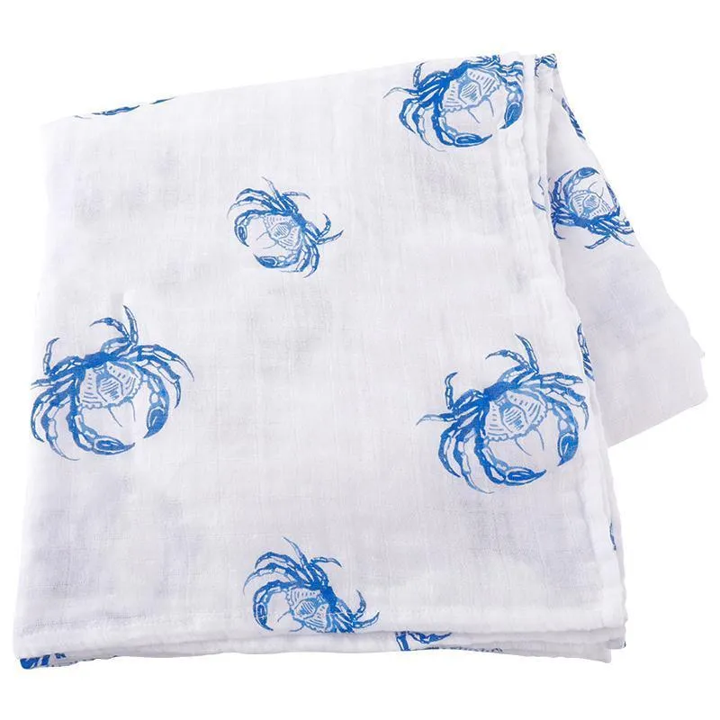 Gift Set: Blue Crab Baby Muslin Swaddle Blanket and Burp Cloth/Bib Combo