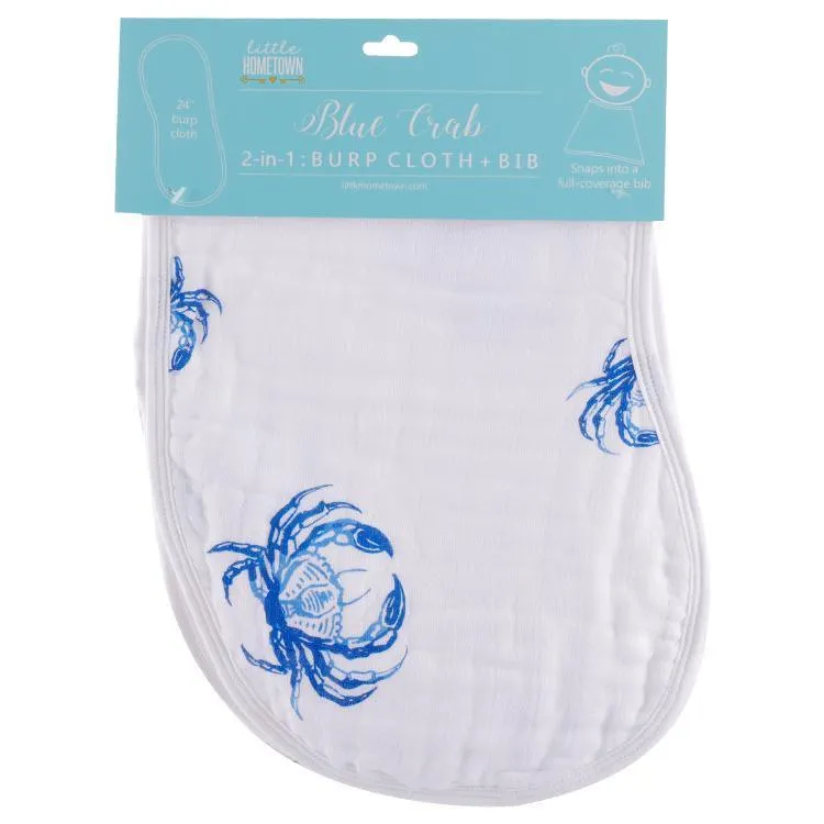 Gift Set: Blue Crab Baby Muslin Swaddle Blanket and Burp Cloth/Bib Combo