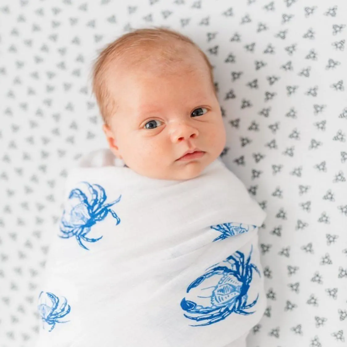 Gift Set: Blue Crab Baby Muslin Swaddle Blanket and Burp Cloth/Bib Combo