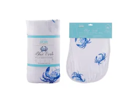 Gift Set: Blue Crab Baby Muslin Swaddle Blanket and Burp Cloth/Bib Combo