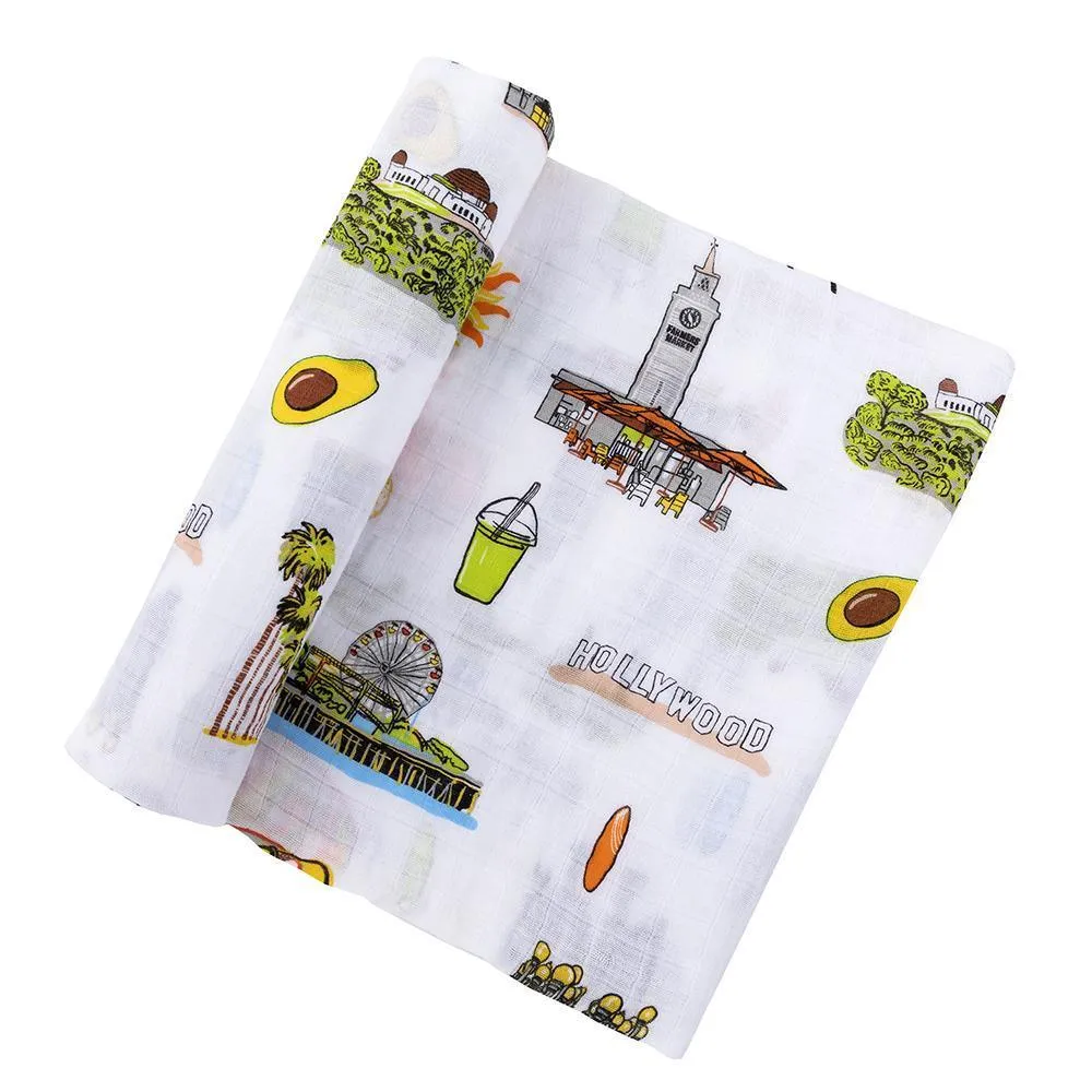 Gift Set: Los Angeles Baby Muslin Swaddle Blanket and Burp Cloth/Bib Combo